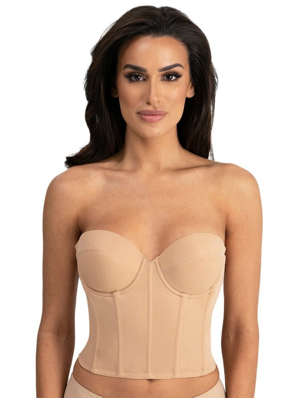 Dominique "Brie" Backless Strapless Longline Bustier Bra in Mocha 40F